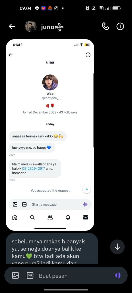 help rt please @leetyfeu_ scammer! ngaku ngaku menang GIVEAWAY dari kak Juno dengan ngeclaim yang bukan hak nya. No ewalet dana 081282943617 an o. komariah jangan jadi orang jahat dengan ngambil sesuatu yang bukan hak lu!
#zonauang #zonaba