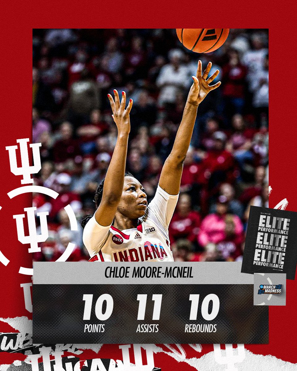 MarchMadnessWBB's tweet photo. .@ChloeMoore35 drops the fourth triple-double in  @IndianaWBB history to help the Hoosiers secure their win over Michigan State. 💪🔥

#NCAAWBB https://t.co/xLfhx5axN0