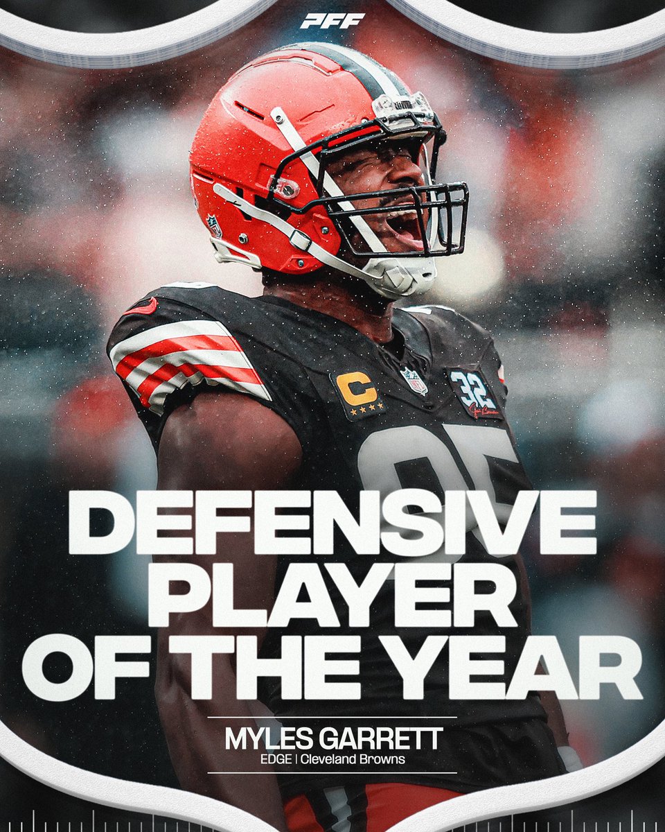 PFF's tweet photo. The 2023 Defensive Player of the Year:

Myles Garrett 🏆 https://t.co/tBaRZuA7CB