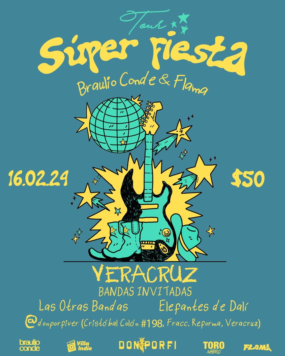 Villaindie's tweet photo. La Súper Fiesta con @brauliosuperr y @FlamaMp3 llegará a #Veracruz este 16 de febrero junto a Las Otras Bandas y Elefantes de Dalí en Don Porfi 🎶

🪩 Encuentra más información aquí: https://t.co/WGytjuIg9R https://t.co/NE7BF97dQE