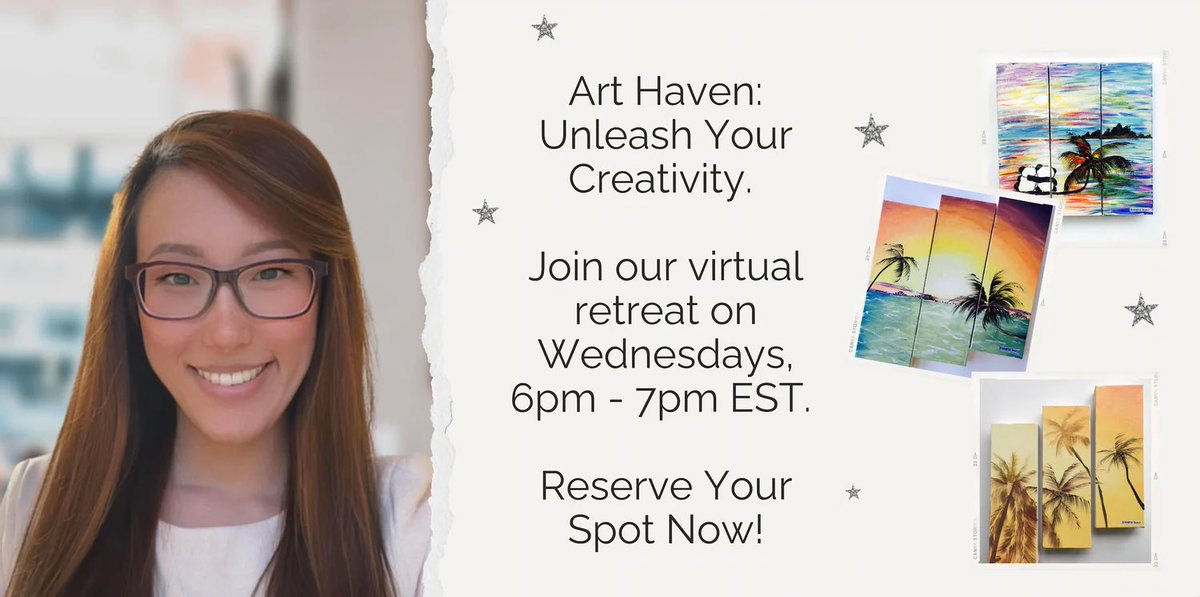 JenniferShao's tweet photo. Join us every Wednesday at 6 PM EST for our Art Haven Weekly Virtual Retreat! 🎨 Immerse yourself in an hour of creativity, relaxation, and community. Whether you're a seasoned artist or just starting out, everyone is welcome! Reserve your spot now! https://t.co/2E38cHO64P https://t.co/U21XuHBzIf