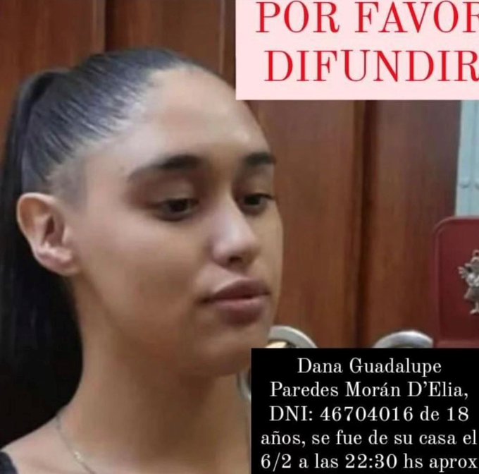 desaparecidaorg's tweet photo. #URGENTE BÚSQUEDA EN TIEMPO REAL #CABA 
PEDIMOS MÁXIMA DIFUSIÓN 🙏
Dana Guadalupe Paredes Morán D Elía tiene 18 años, desapareció el 6/2 en la ciudad de Buenos Aires (zona Almagro). Se hizo la denuncia. Por favor compartir, y si la ven avisar #Urgente al ☎️ 1162503954, o 911 https://t.co/xtBv6QTWEA
