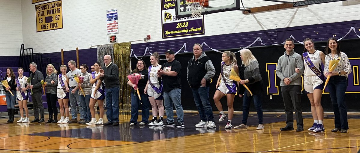 D11Sports's tweet photo. A BIRTHDAY & A WIN:  

The Palisades Girls Basketball celebrated a couple things tonight to close out the season. 

They started the night by celebrating Coach Karlee Krchnavi birthday and then celebrated Senior night & then beat Bethlehem Christian to win back to back games. 👍👍