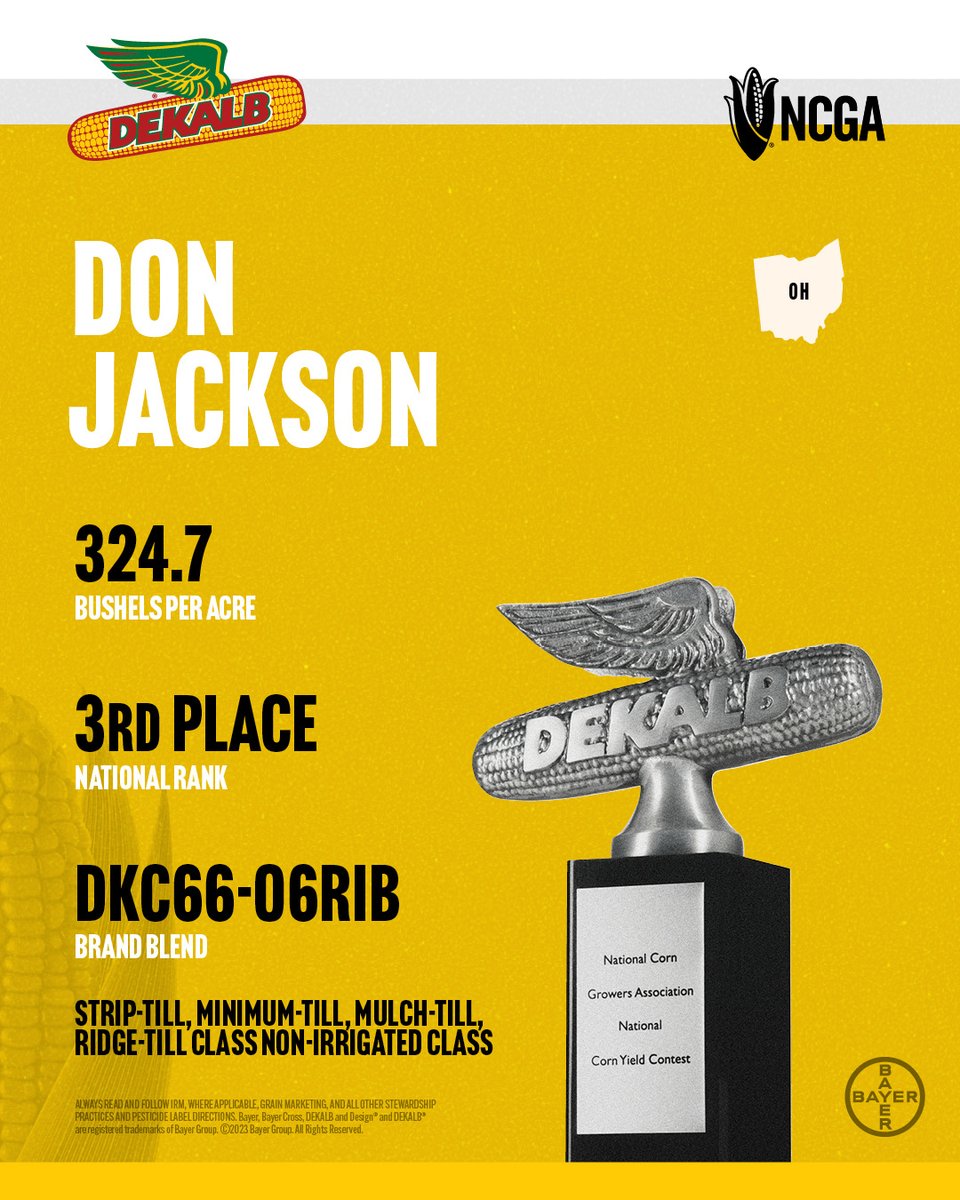 Asgrow_DEKALB's tweet photo. Let’s all give a shoutout 📣 to Don Jackson! He placed third nationally in the 2023 National Corn Yield Contest. That’s what happens when you farm like a winner! 🏆#DEKALB #CornThatPerforms

https://t.co/hO0VCOR7DT https://t.co/UiNjgyPRNB