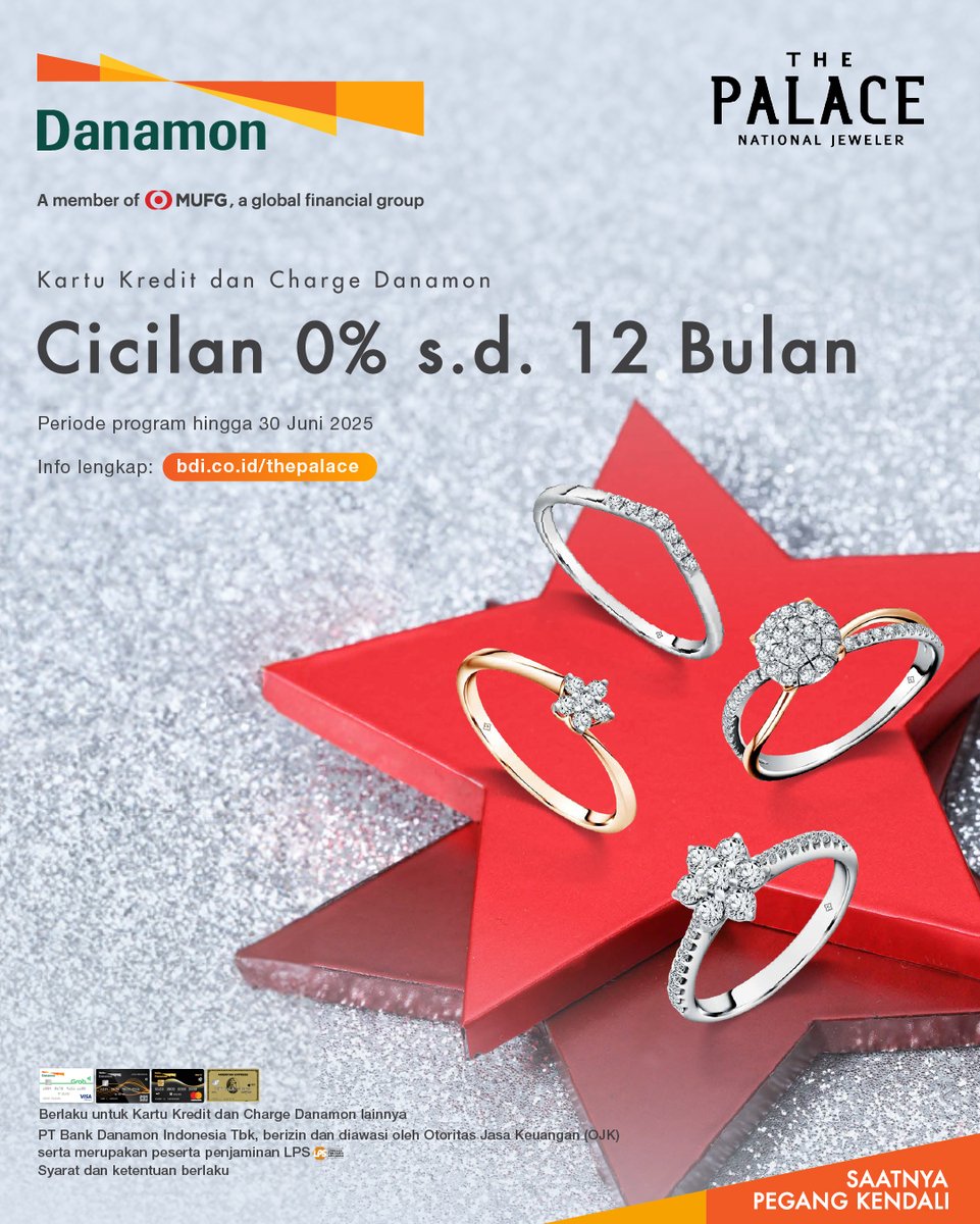 danamon's tweet photo. Tampil elegan untuk setiap acara Anda dengan perhiasan The Palace! Dapatkan cicilan 0% hingga 12 bulan dengan Kartu Kredit dan Charge Danamon s.d. 30 Juni 2025.
Info: https://t.co/wOVsIANyfc
#Danamon #PromoDanamon #SaatnyaPegangKendali https://t.co/OOsmaM9yZt