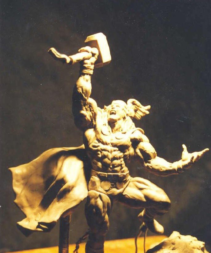 Sculpted for Marvel and Toy Biz many many moons ago. Came out as a plastic toy kit. Sculpted in Super Sculpey. #thor #themightythor #claysculpting #traditionalart #godofthunder #shiflettbros