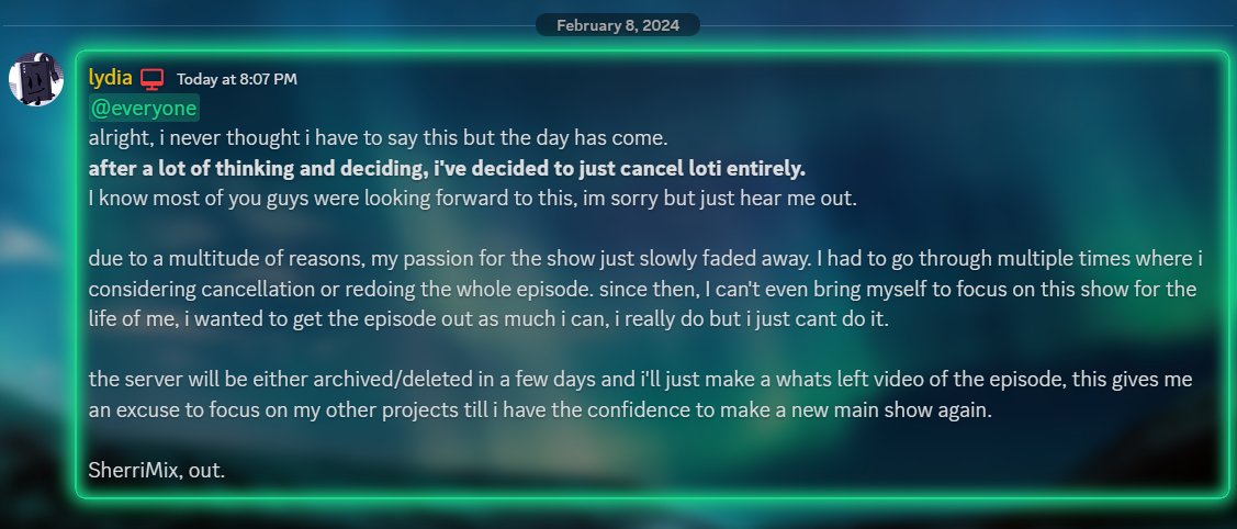 Important announcement regarding the show. -Sherri