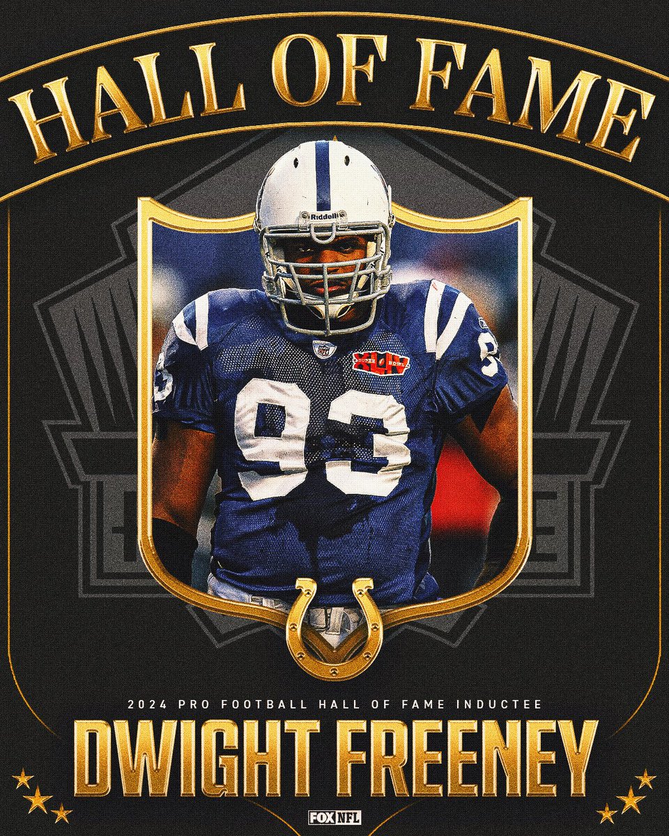 NFLonFOX's tweet photo. Welcome to Canton, Dwight Freeney! 

The @Colts legend is joining the @ProFootballHOF! https://t.co/kj4YfXskDE