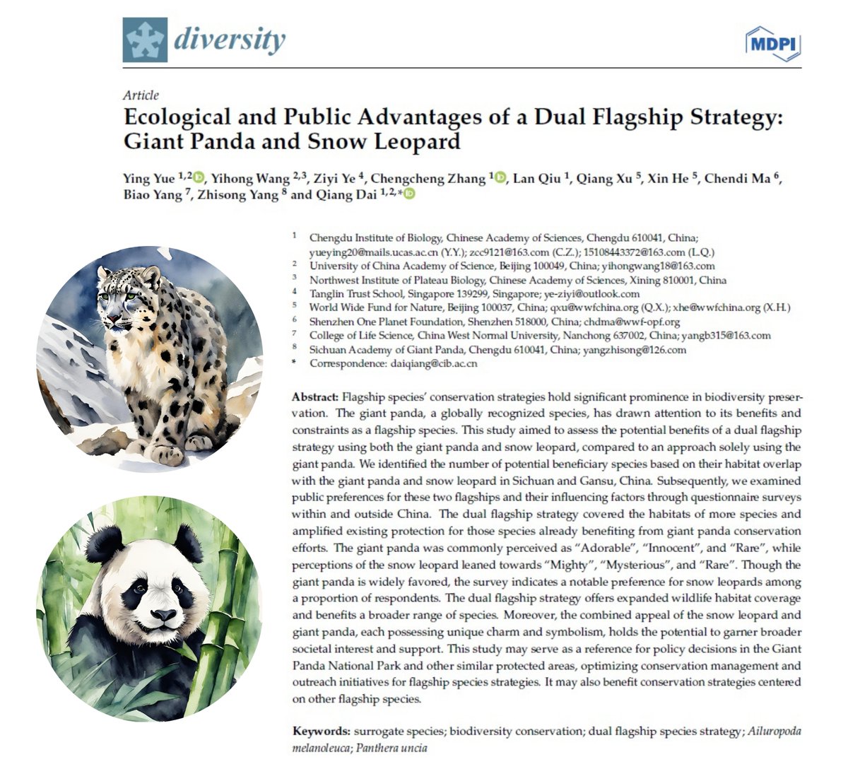 SnowLeopardNet's tweet photo. Don't miss this week's #SLResearch:

Ecological &amp; Public Advantages of a Dual #Flagship Strategy: 🐼#GiantPanda &amp; 🐆#SnowLeopard

Combining the appeal of these 2 unique species can help expand #wildlife habitat coverage &amp; benefit coexisting species 🏔🌲

📎https://t.co/DShmc16QNC https://t.co/Bmp7F6hAyn