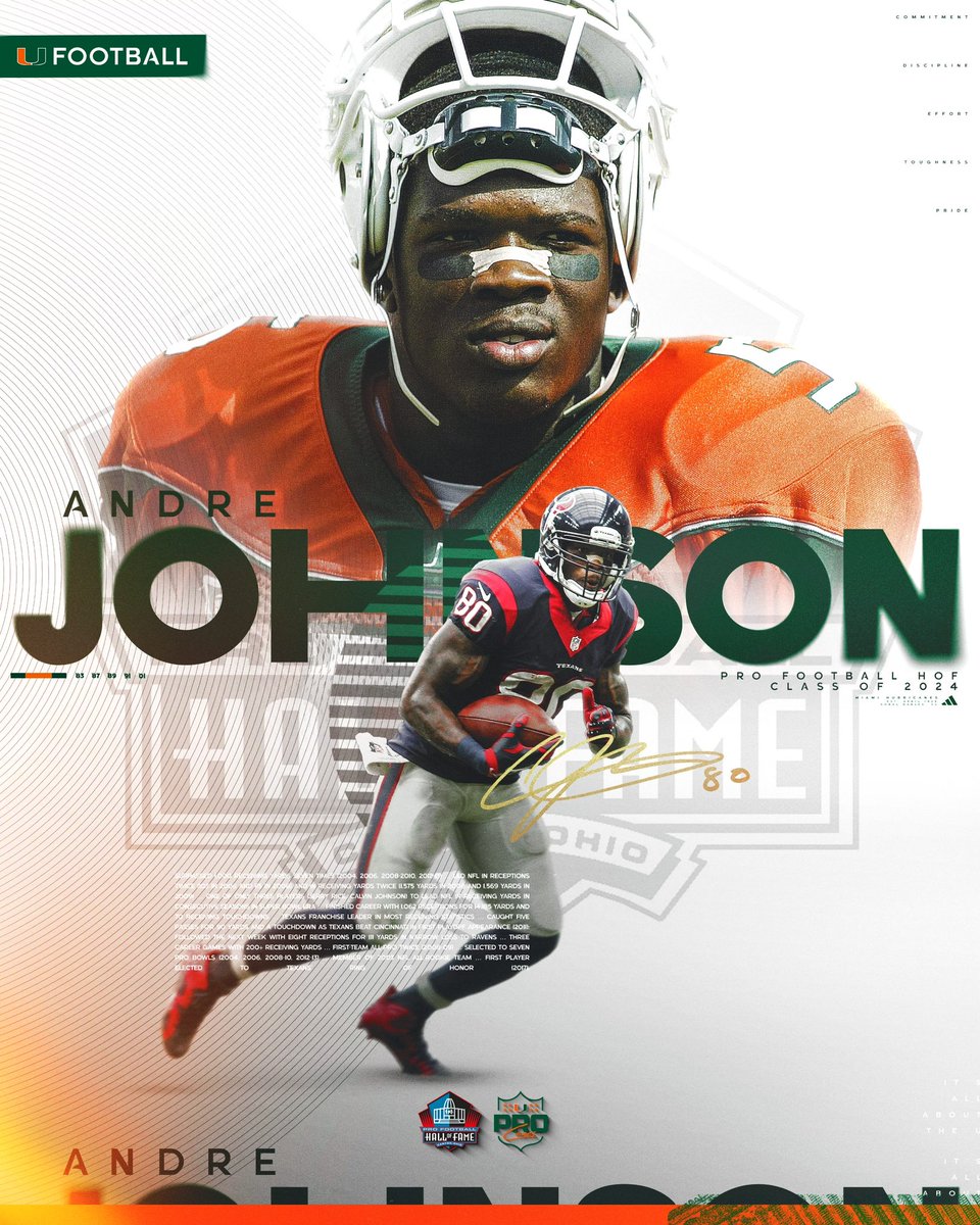 NEXT STOP: CANTON 🙌 Congratulations Andre Johnson on being named to the @profootballhof 🔗: canes.news/CanesInCanton2…