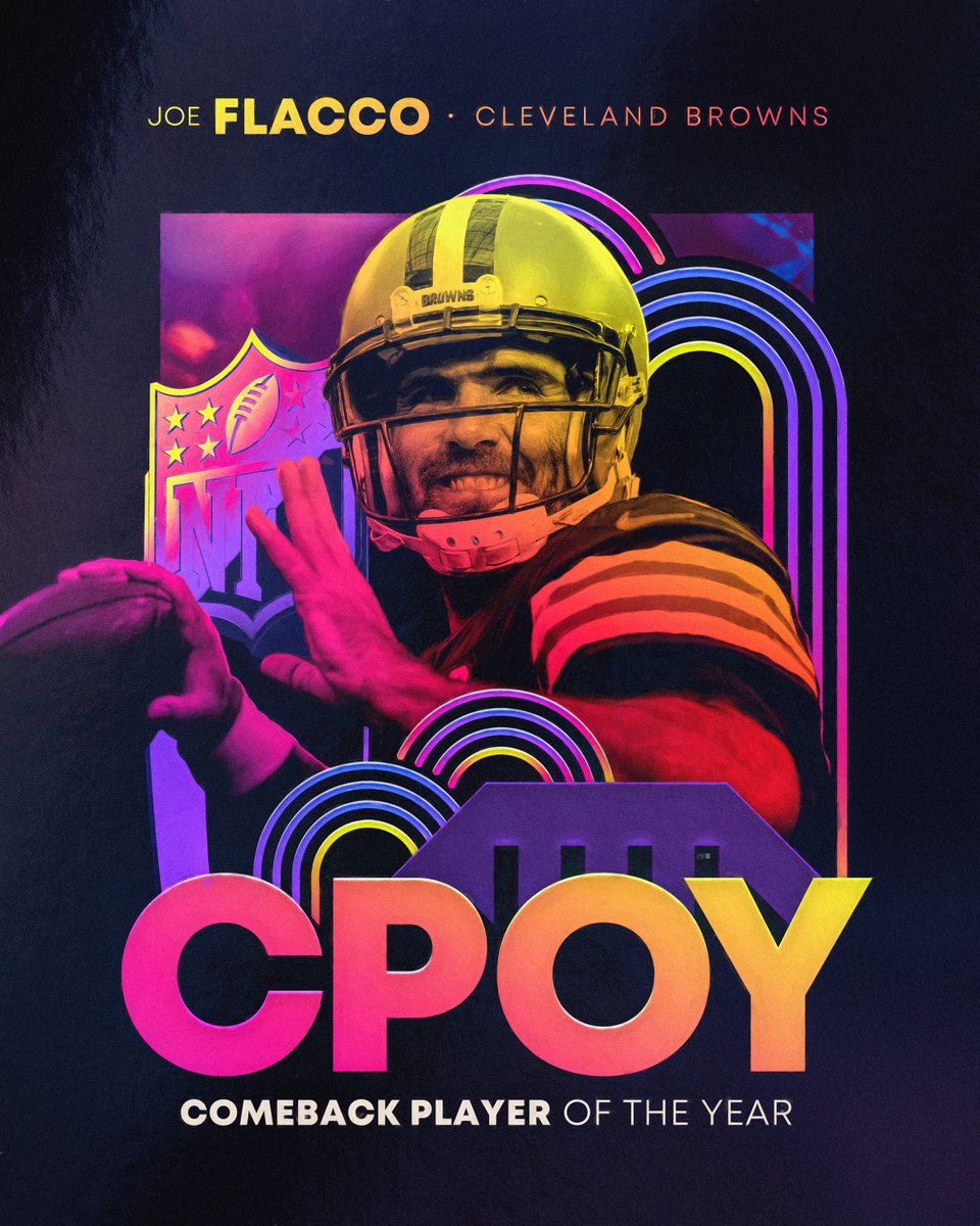 NFL's tweet image. An ELITE comeback. @JoeFlacco is the 2023 Comeback Player of the Year. #NFLHonors

@gillette @Headshoulders @oldspice @tide