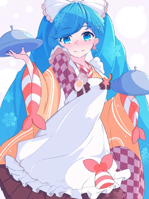 aroeさんの雪ミクさん!お料理を運んでいる最中ホー?美味しいご飯を食べさせてくれそうだホー(๑'ڡ`๑)【】 #piapro #雪ミク 