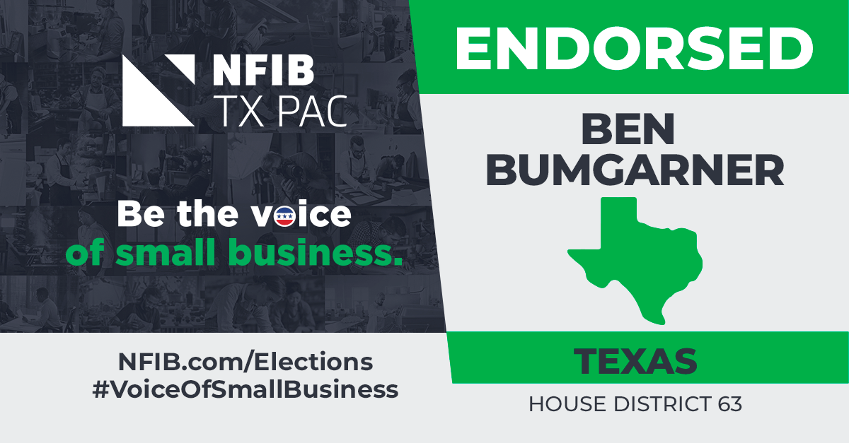 NFIB TX PAC is proud to endorse @Bumgarner4HD63 for HD63. #smallbizvoter #txlege