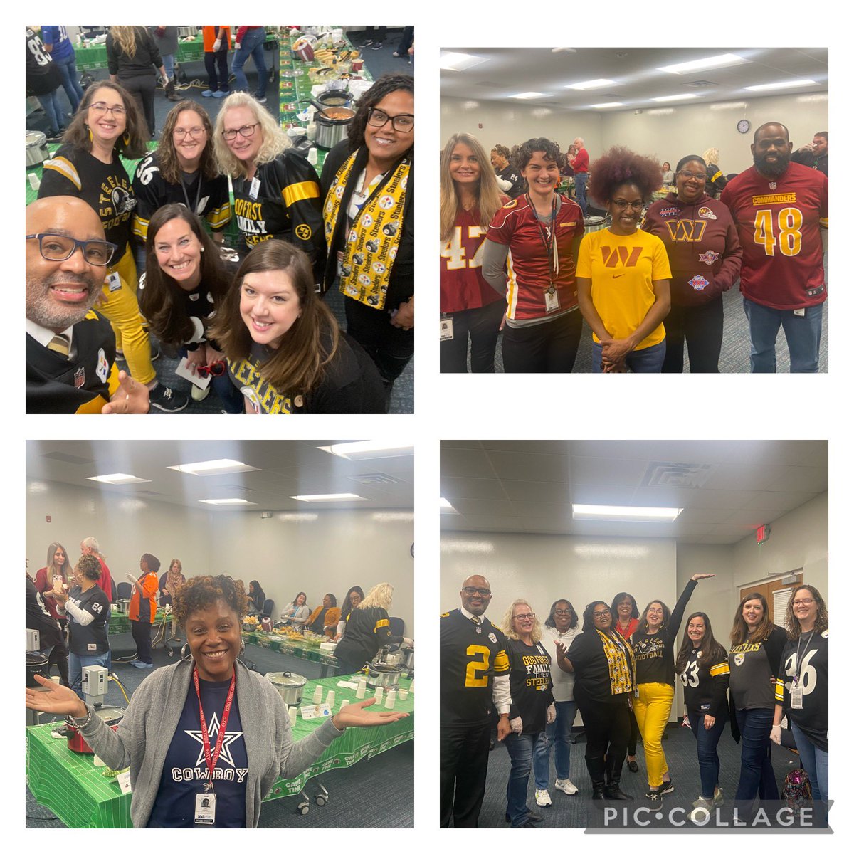 Kicking off our 'Souper Bowl' team building lunch in style @nnschools Department of Teaching and Learning! 🏈🍲 Proud of our team spirit and unity, dressed in our football jerseys. Getting ready to score big for education! #TeamBuilding #NNDTAL