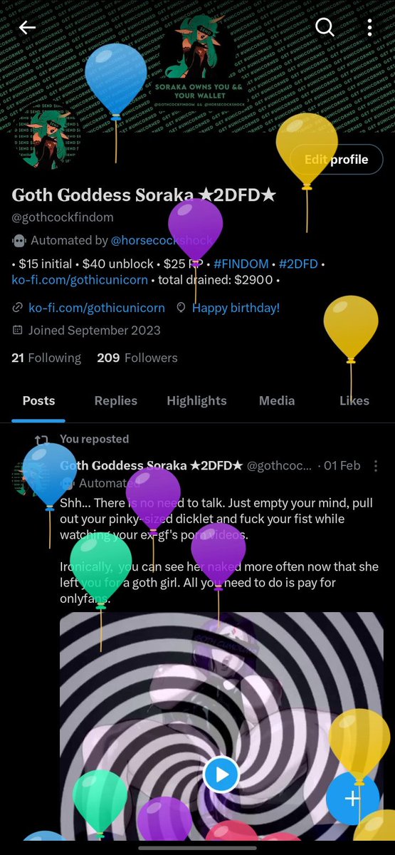 ⠀

⠀⠀⠀  today's my birthday! i want you sluts to $end &amp;&amp; come worship me in dms, after all, it's the birthday of a goddess. 🫰🏻

2dfd • findom • catfish • paypig • blackmail • chastity • gooning • debt • JOI • CBT • scam  •  walletdrain • finsub