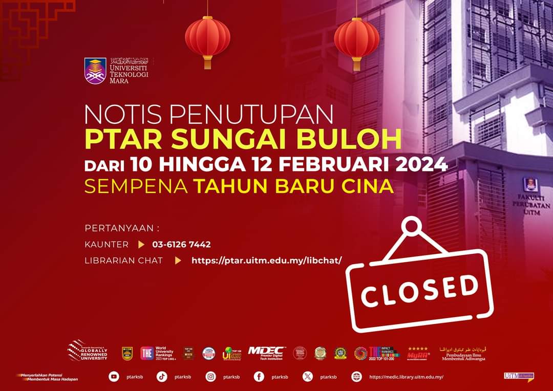 PtarKSB's tweet photo. PTAR UiTM Kampus Sungai Buloh akan ditutup dari 10 (Sabtu) hingga 12 Februari 2024 (Isnin) sempena cuti Tahun Baru Cina dan beroperasi seperti biasa pada 13 Februari 2024 (Selasa). https://t.co/rfkzrRNB4R