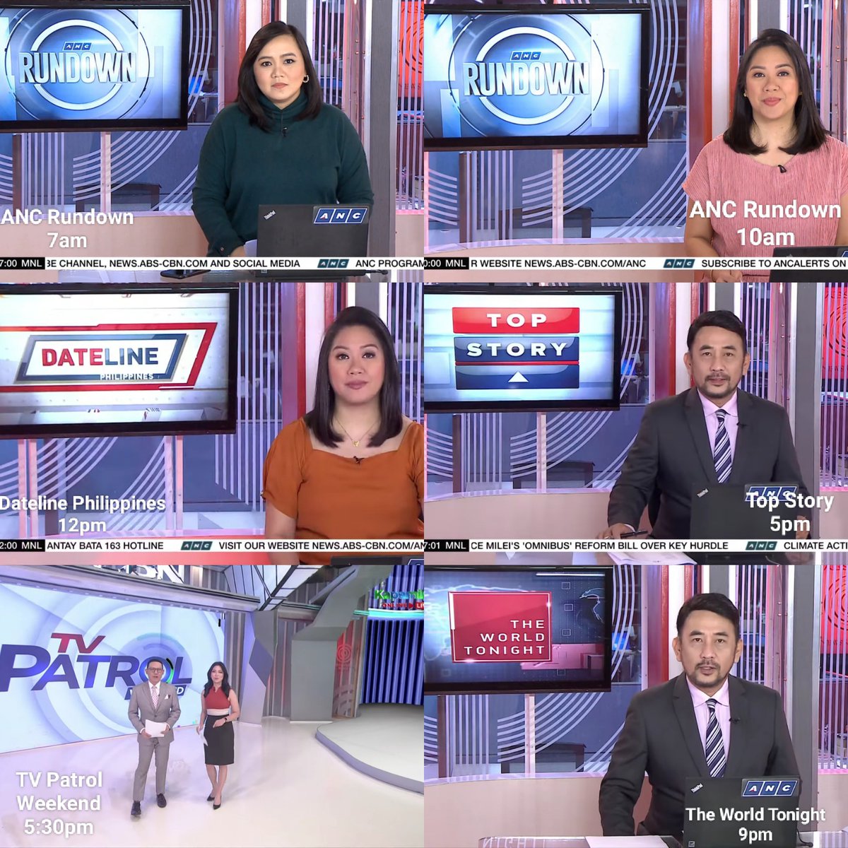 Your updated weekend newscast guide on ANC this 2024.

#ANCRundown
#DatelinePhilippines
#ANCTopStory
#TVPatrolWeekend
#TheWorldTonight

Take note that w/ the exception of TVP Weekend, ANC's weekend newscasts only air on Saturdays.