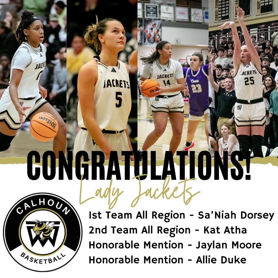 Calhoun Lady Jackets Basketball is proud to announce our 2024 All Region Players. We are proud of our girls and all of their hard work this season.