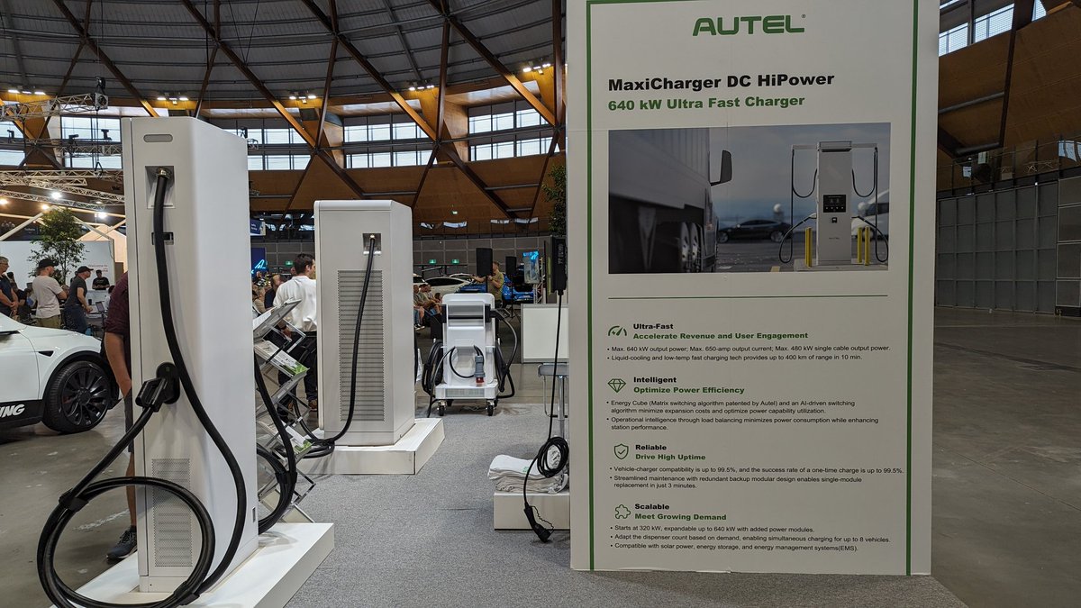 's tweet image. While most of our Ultrafast chargers are 350kW, this one from Autel has a massive 640kW charging rate.
#electrifyEverything