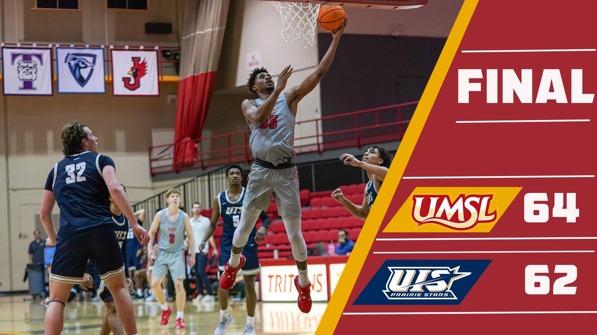 .@UMSLMBB holds off a late charge from Illinois Springfield to snap its 3-game losing skid on Thursday. Troy Glover II scored the game-winning basket with 0:21 remaining and finished with 20 points and 9 boards #GLVCmbb #FeartheFork🔱#tritesup🔱