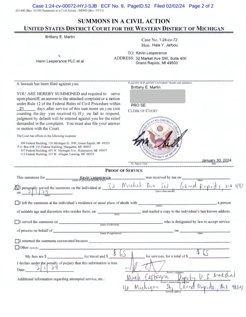 littybritty0211's tweet photo. One nice thing about being pro se is that the US Marshals serve the lawsuit on the defendants for you. 

They got Gosia at her &amp; Tom Walker's house,

Kevin at the Firm, (Not very fun getting served at your place of employment is it, big guy?)

&amp; Chode Roy H Johnson probably hid - https://t.co/g0jYteODzJ