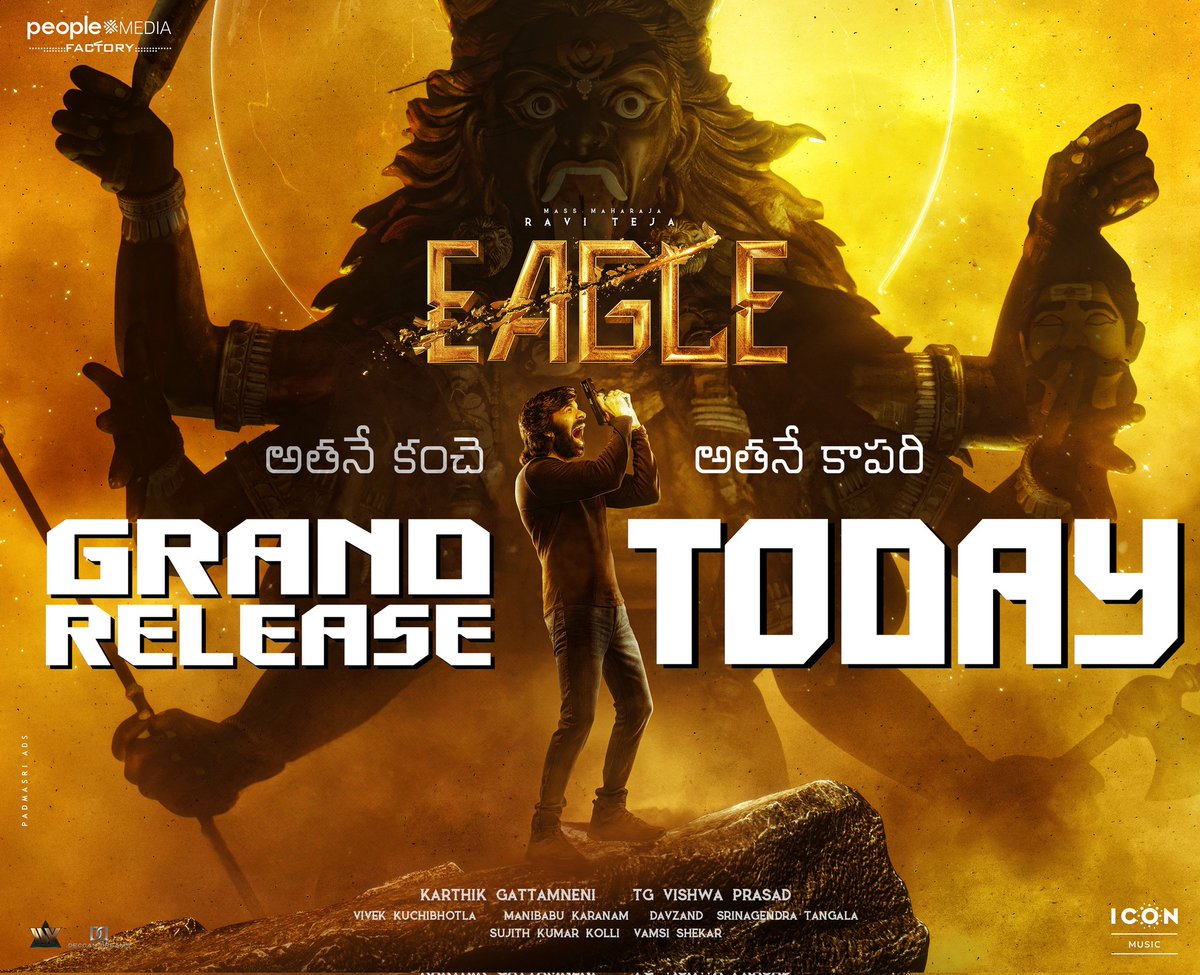 అతనే కంచె... అతనే కాపరి ❤️‍🔥 Prepare to be awe-struck as Mass Maharaja #RaviTeja wreaks havoc on big screens from TODAY! 💥💥 #EAGLE 🦅 getting BLOCKBUSTER reports from overseas 🥳😎 Book your tickets now - linktr.ee/EagleBookings #BlockbusterEagle in cinemas near you now! 🔥…