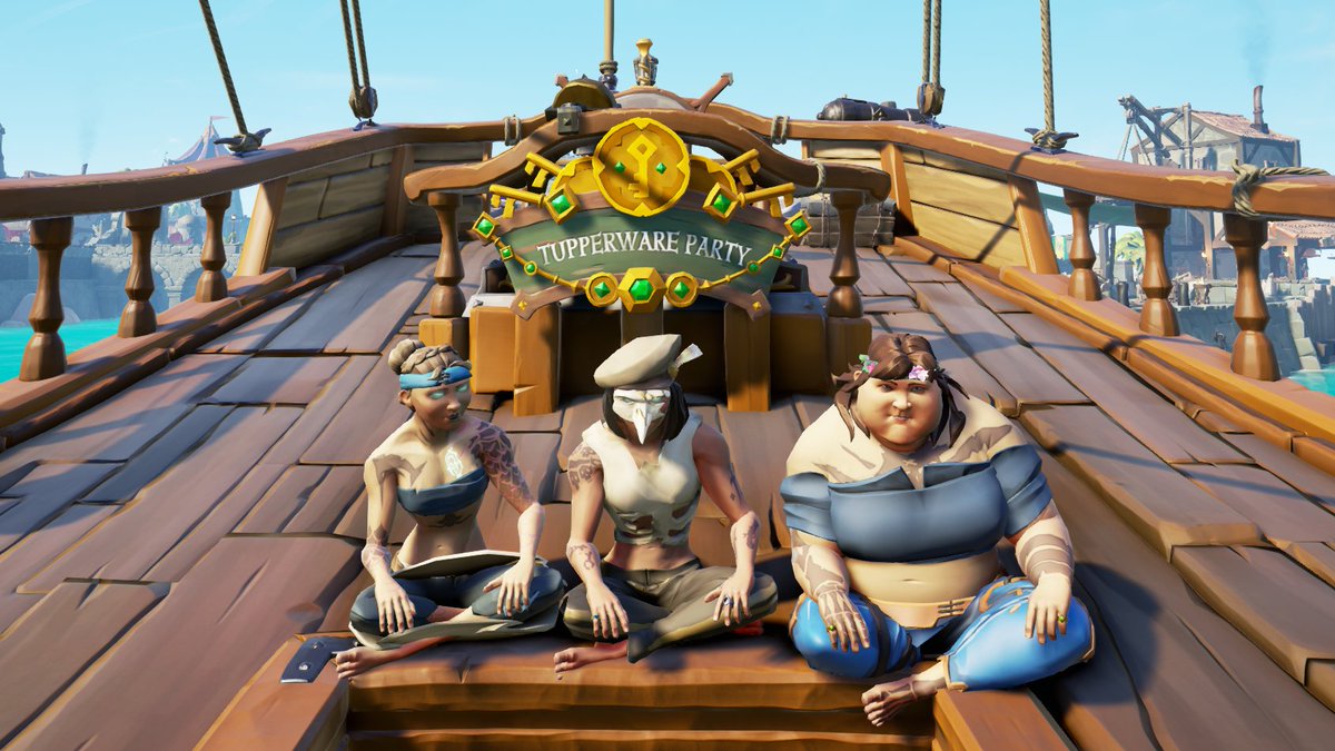 iRainbowBarf's tweet photo. Another Thirsty Thursday with the ladies #AIRTIGHT #YesRacc #TupperwareParty #SeaofThieves #SeaofThievesCommunity #SeaofThievesGame https://t.co/veudlYeUN3