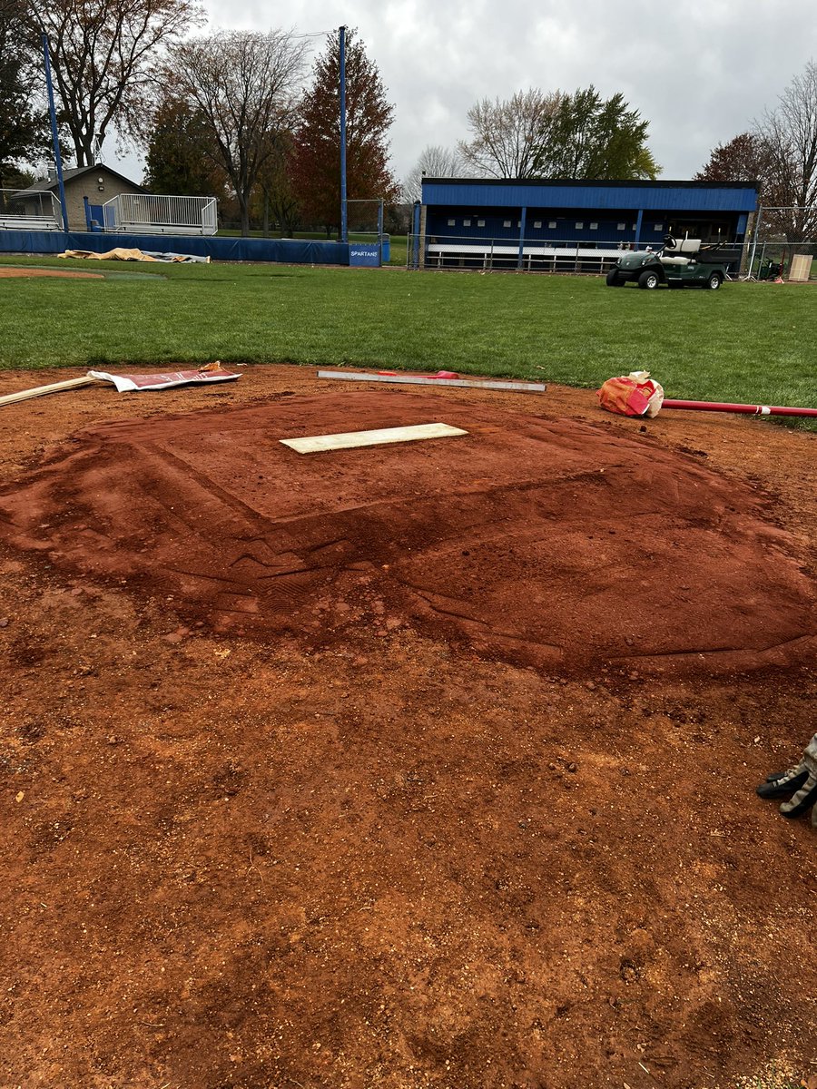 BLY_Inc's tweet photo. A little late fall mound renovation on Spartan Yard. https://t.co/Kyf9bF8IbU