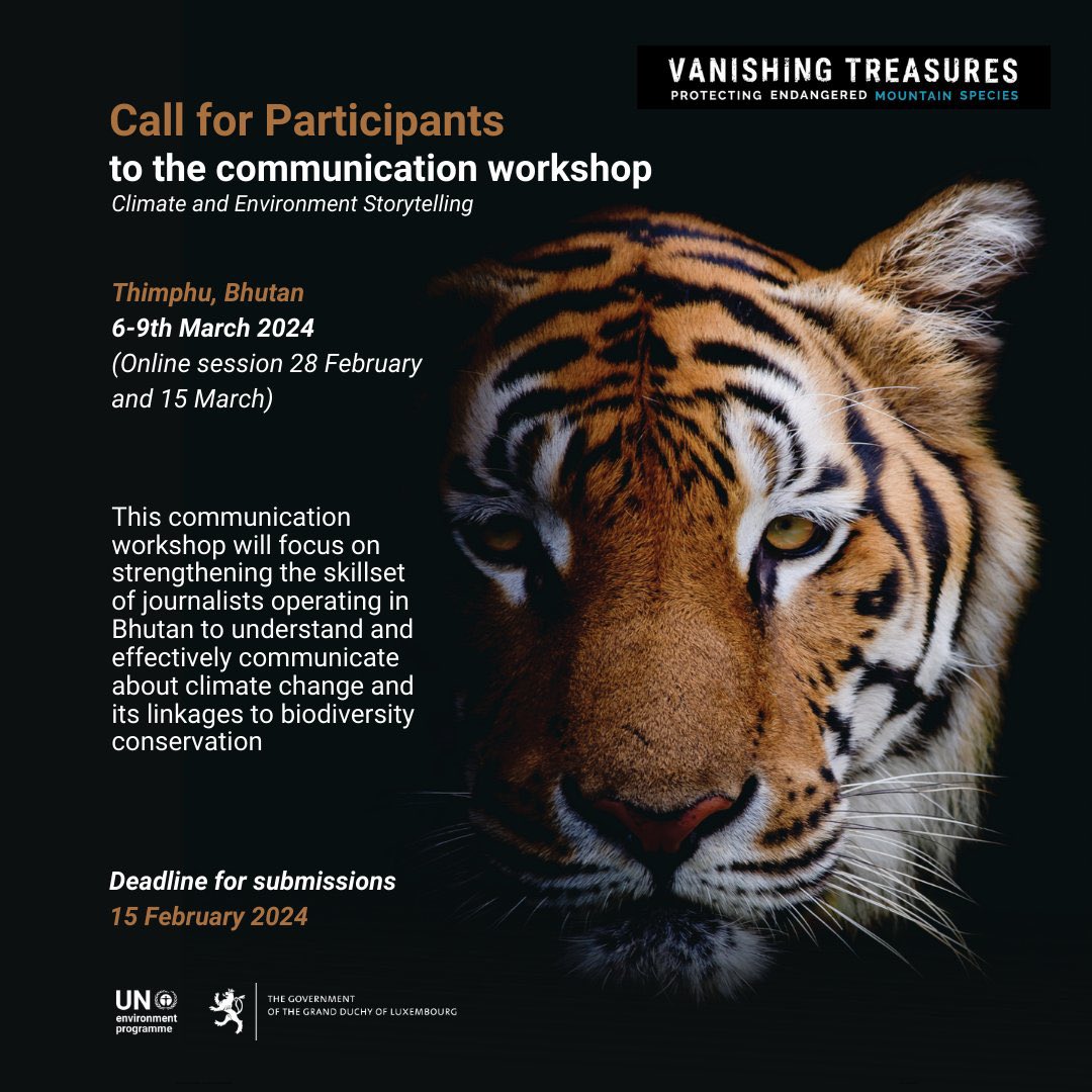 SonamDema's tweet photo. Blessed to be a part of this upcoming storytelling workshop happening  🔜 in Bhutan 🐯
Dear journalists, reporters &amp; storytellers, do apply for this great opportunity to be part of conservation storytelling from 🇧🇹 

Thank you @GRIDArendal #BhutanTigerCenter for the opportunity! https://t.co/5dKyyBSNE5