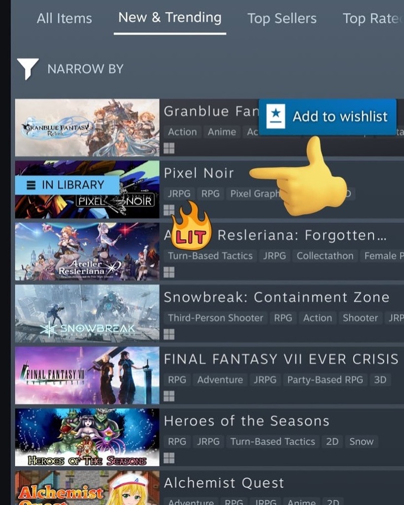 SWDTechGames's tweet photo. Unbelievable! Thanks to everybody who got #PixelNoir to the #2 spot on Steam New and Trending! https://t.co/u23KmPb3on