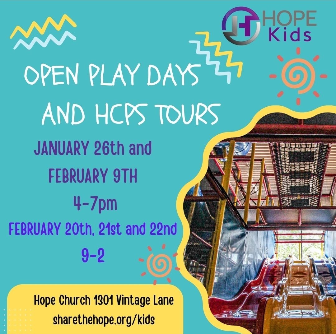 Open Play Day at Hope Church 2/9 All information is listed below.