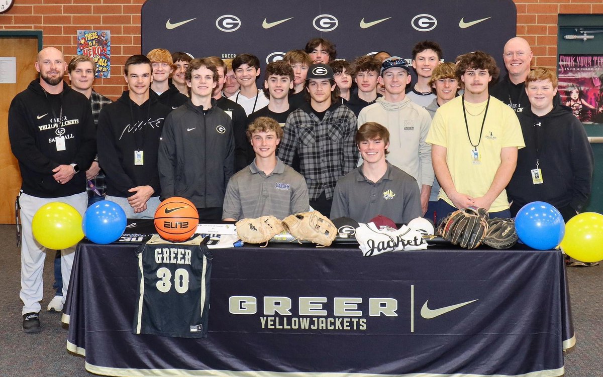 Congratulations to Cole Bellinger who is signing with Lander University and Gavin Hug who is signing with Mars Hill University to further their academic and baseball careers! We are so proud of these guys and are thankful for their leadership on the Greer High Baseball Team!⚾️🐝