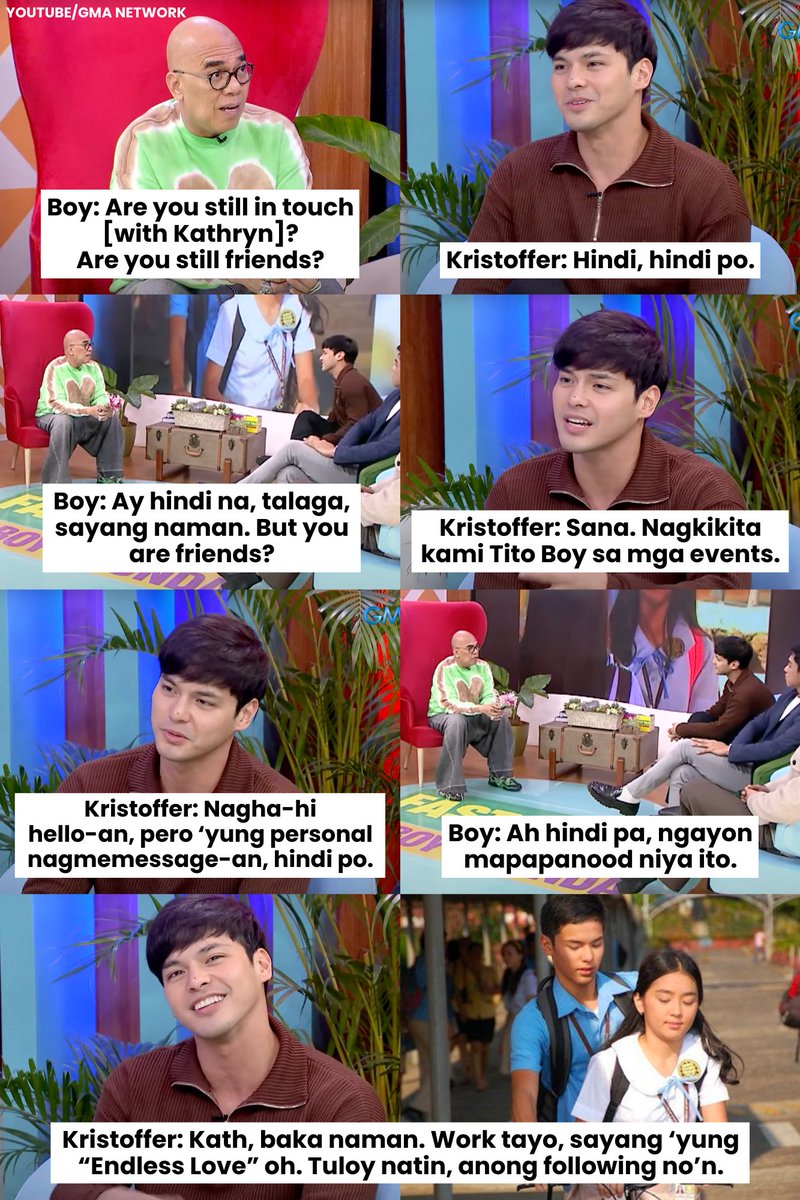 ‘KATH, BAKA NAMAN, WORK TAYO, SAYANG ‘YUNG ‘ENDLESS LOVE’ OH’

Ito ang inihayag ng aktor na si Kristoffer Martin makaraang mapag-usapan sa “Fast Talk with Boy Abunda” ang aktres na si Kathryn Bernardo.