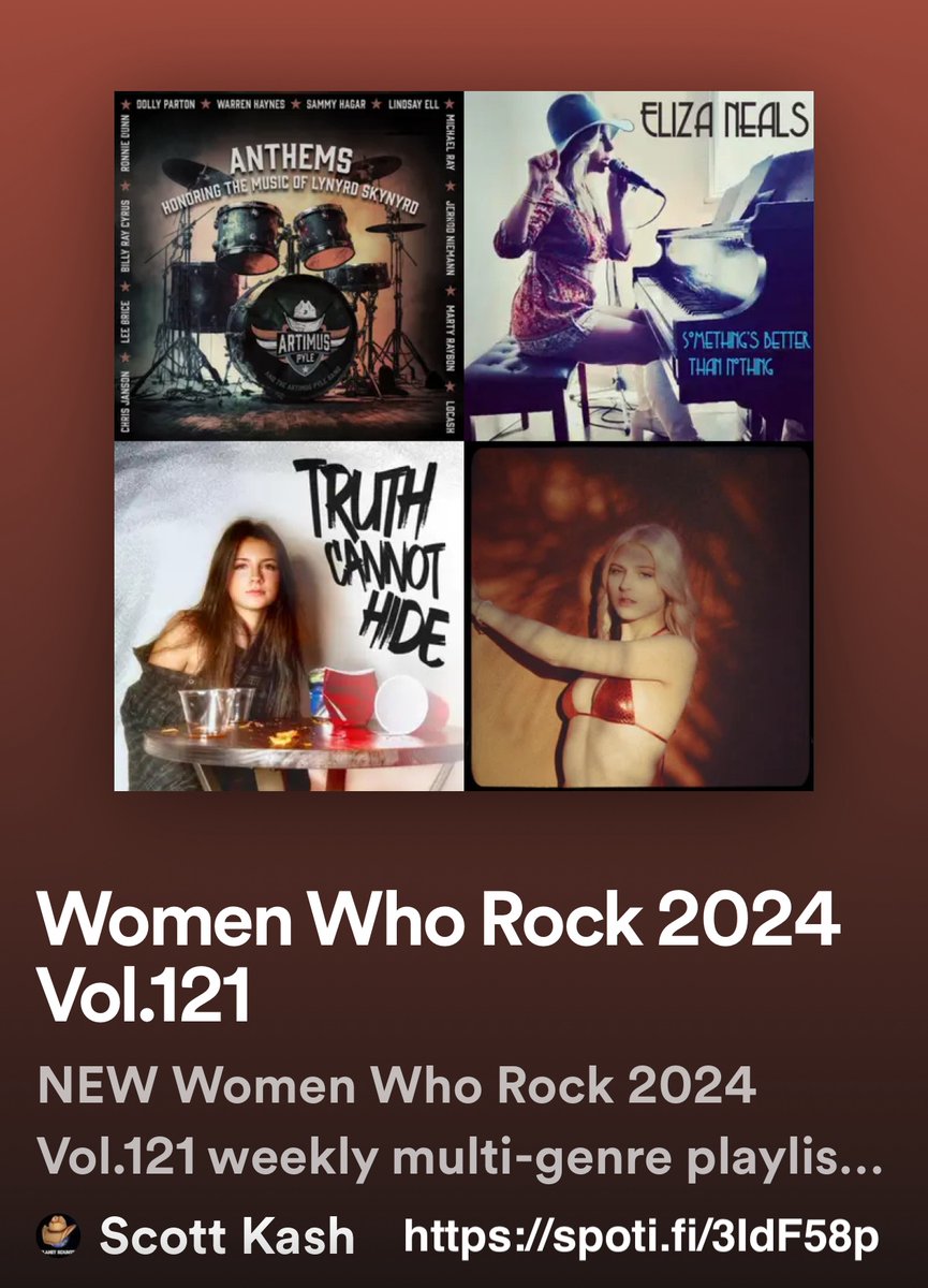 Scott Kash (@scottkash88) on Twitter photo NEW #WomenWhoRock playlist with new releases by
#MykaHillMusic
#SimonaMusic
#DelaneyFauldsMusic
<a href="/_NightTalks_/">Night Talks</a>
#RheaRayMusic
#tilsenmusic
<a href="/EllisaSunMusic/">Ellisa Sun</a>
+MORE
#Spotify
spoti.fi/3IdF58p
#NewMusic2024 #MultiGenre <a href="/Know_Know44/">KNOW-KNOW44 KNOWER OF KNOWLEDGE</a> @rt_tsb NEW #WomenWhoRock playlist with new releases by
#MykaHillMusic
#SimonaMusic
#DelaneyFauldsMusic
<a href="/_NightTalks_/">Night Talks</a>
#RheaRayMusic
#tilsenmusic
<a href="/EllisaSunMusic/">Ellisa Sun</a>
+MORE
#Spotify
spoti.fi/3IdF58p
#NewMusic2024 #MultiGenre <a href="/Know_Know44/">KNOW-KNOW44 KNOWER OF KNOWLEDGE</a> @rt_tsb