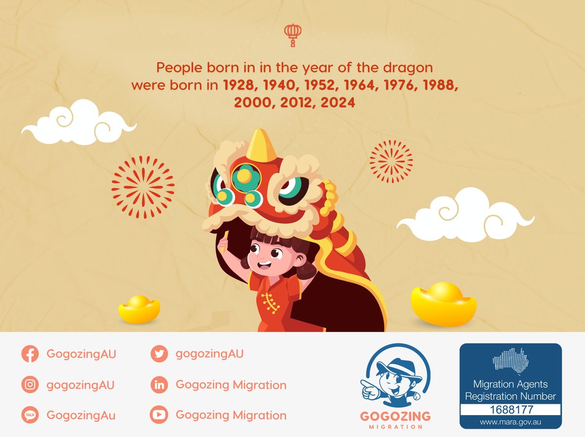 GogozingAU's tweet image. Today, 10 February 2024, marks the Year of the Wood Dragon, symbolizing a period of transformation, growth, and progress.🐉

Read more: facebook.com/gogozingAU

#GogozingMigration #RegisteredMigrationAgent #MigrationAgenAU #PRVisaAU #HappyLunarNewYear #2024 #YearOfTheDragon