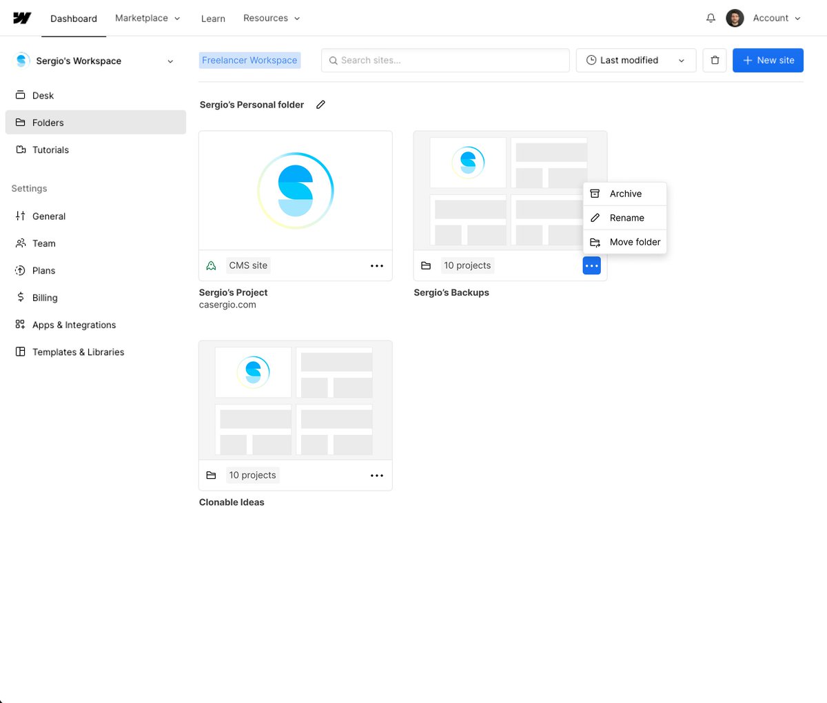 casergio_com's tweet photo. 3. Simplify folder management

Rename, move, and archive without entering folders. 

Replace "Delete" with "Archive". Users will be notified that all projects within a folder will be archived upon deletion. https://t.co/lHraRxcK9K