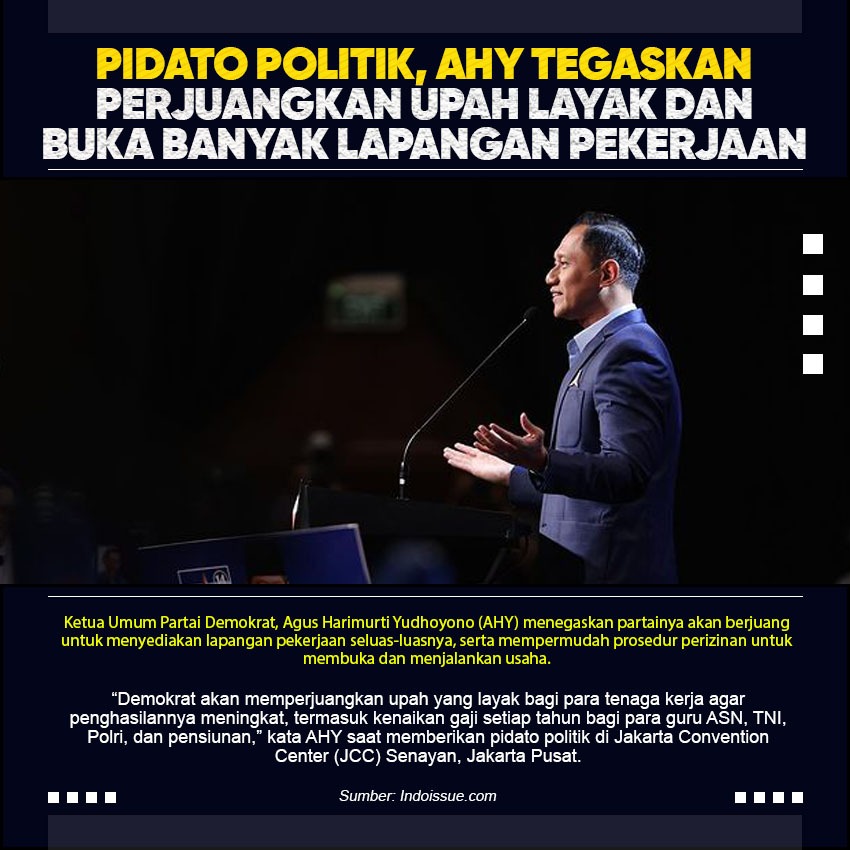 Pidato politik, AHY tegaskan perjuangkan upah layak dan buka banyak lapangan pekerjaan.

#DemokratPilihanRakyat