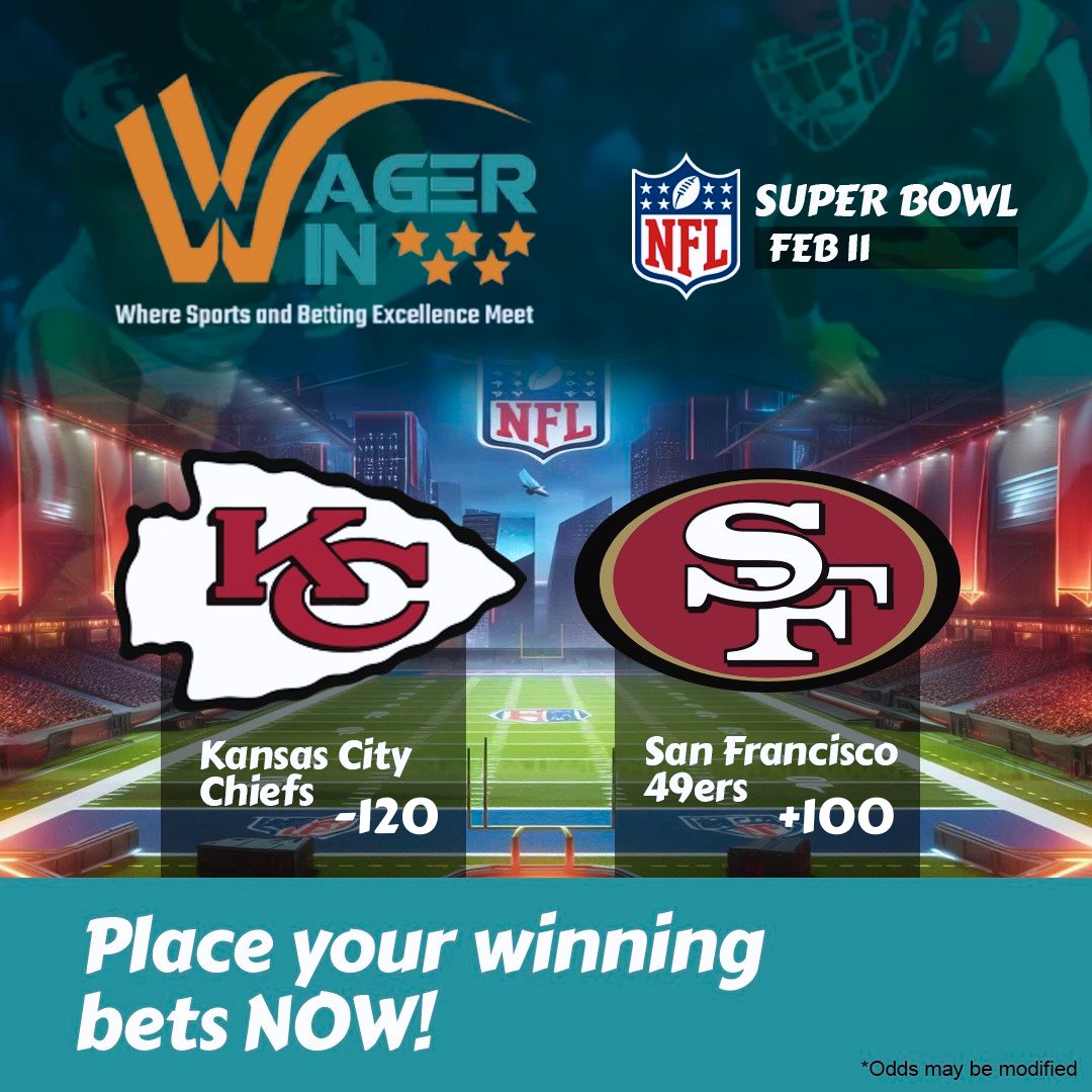 wager_win's tweet photo. Gear up for the ultimate clash! Place your bets with Wager Win for an unforgettable Super Bowl experience.

#WagerWin #SuperBowILVIII #ChiefsVs49ers #BettingPredictions #SuperBowl #NFL #Sportsbook #bookie #betting #gambling 
#49ersVsChiefs #KansasCityChiefs #SanFrancisco49ers https://t.co/ftd9SrsVqH