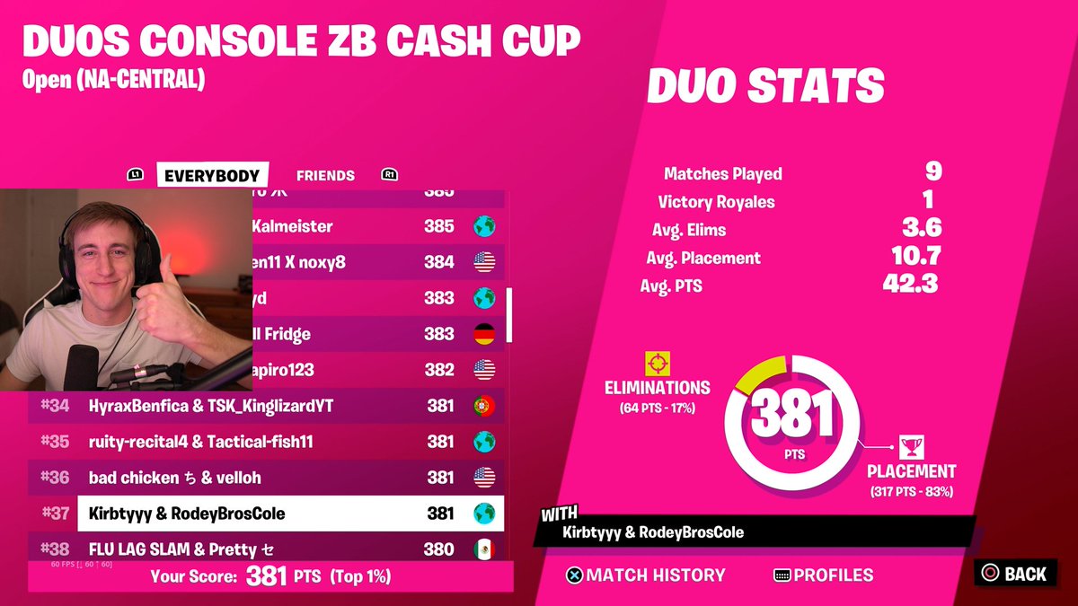 QUALED Console ZB Cash Cup with @kirbfn! My goat @OriginGGss coached me to 0 fall damage deaths. Time to earn WWW