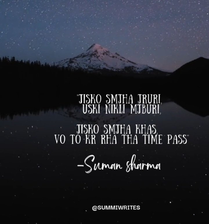 SummiArt's tweet photo. "जिसको समझा जरूरी,
उसकी निकली मजबूरी,
 जिसको समझा खास,
 वो तो कर रहा था टाइम पास"
-Suman sharma
Insta id -summiwrites https://t.co/rjjlEuV9N7