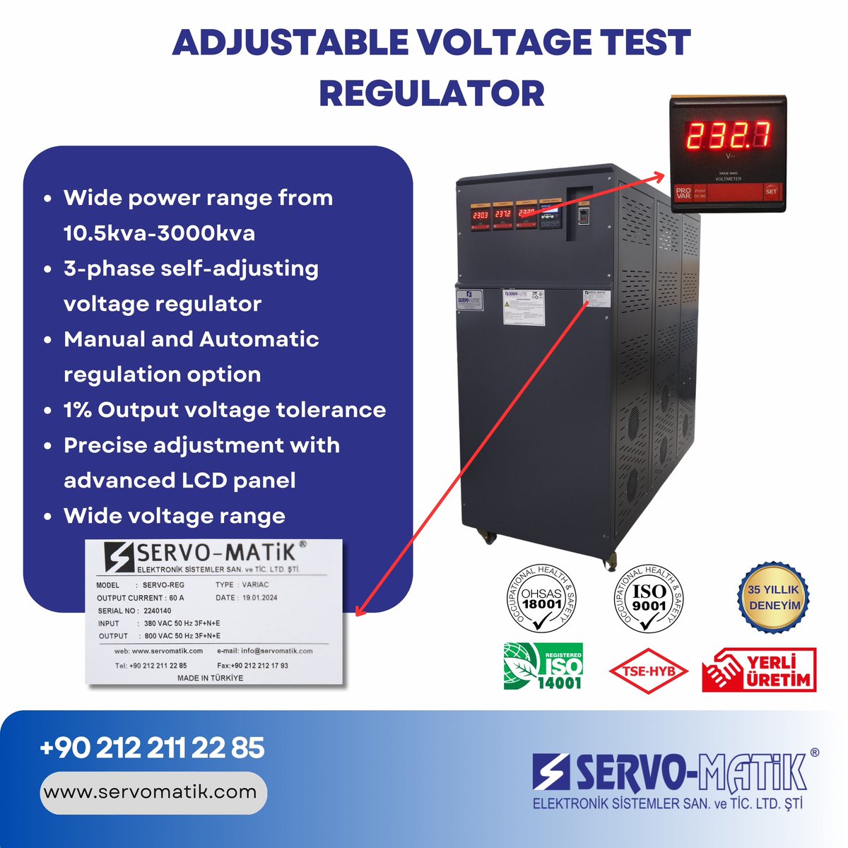 servomatik's tweet image. 🇹🇷 AYARLI GERİLİM TEST REGÜLATÖRÜ

🇬🇧 ADJUSTABLE VOLTAGE TEST REGULATOR

🇸🇦 منظم اختبار الجهد القابل للتعديل

info@servomatik.com
+90 212 211 22 85

#servomatik #imalat #ups #stabilizer #stabilizers #regulators #inverter #batteries #solarpower #solarenergy