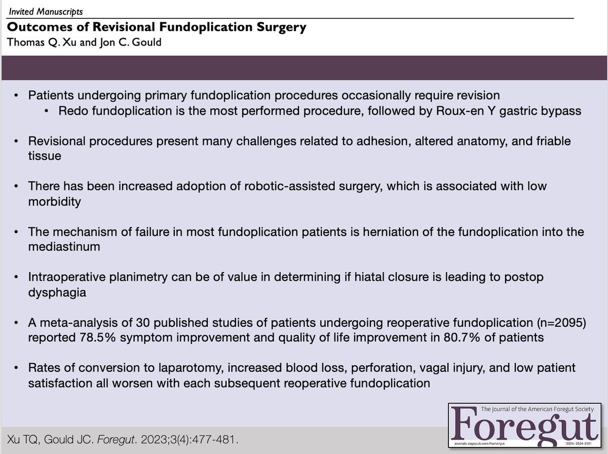 Foregut Journal (@foregut_journal) on Twitter photo Outcomes of Revisional Fundoplication Surgery
Drs. Thomas Q. Xu and Jon C. Gould
#GITwitter #GIX #MedTwitter #SurgTwitter #SurgX #GERD #Fundoplication <a href="/MedicalCollege/">Medical College of Wisconsin</a>
<a href="/joncgould/">Jon Gould</a>
<a href="/MCWSurgery/">MCW Surgery</a>
<a href="/MCWSurgeryRes/">MCW Surgery Residency</a> Outcomes of Revisional Fundoplication Surgery
Drs. Thomas Q. Xu and Jon C. Gould
#GITwitter #GIX #MedTwitter #SurgTwitter #SurgX #GERD #Fundoplication <a href="/MedicalCollege/">Medical College of Wisconsin</a>
<a href="/joncgould/">Jon Gould</a>
<a href="/MCWSurgery/">MCW Surgery</a>
<a href="/MCWSurgeryRes/">MCW Surgery Residency</a>
