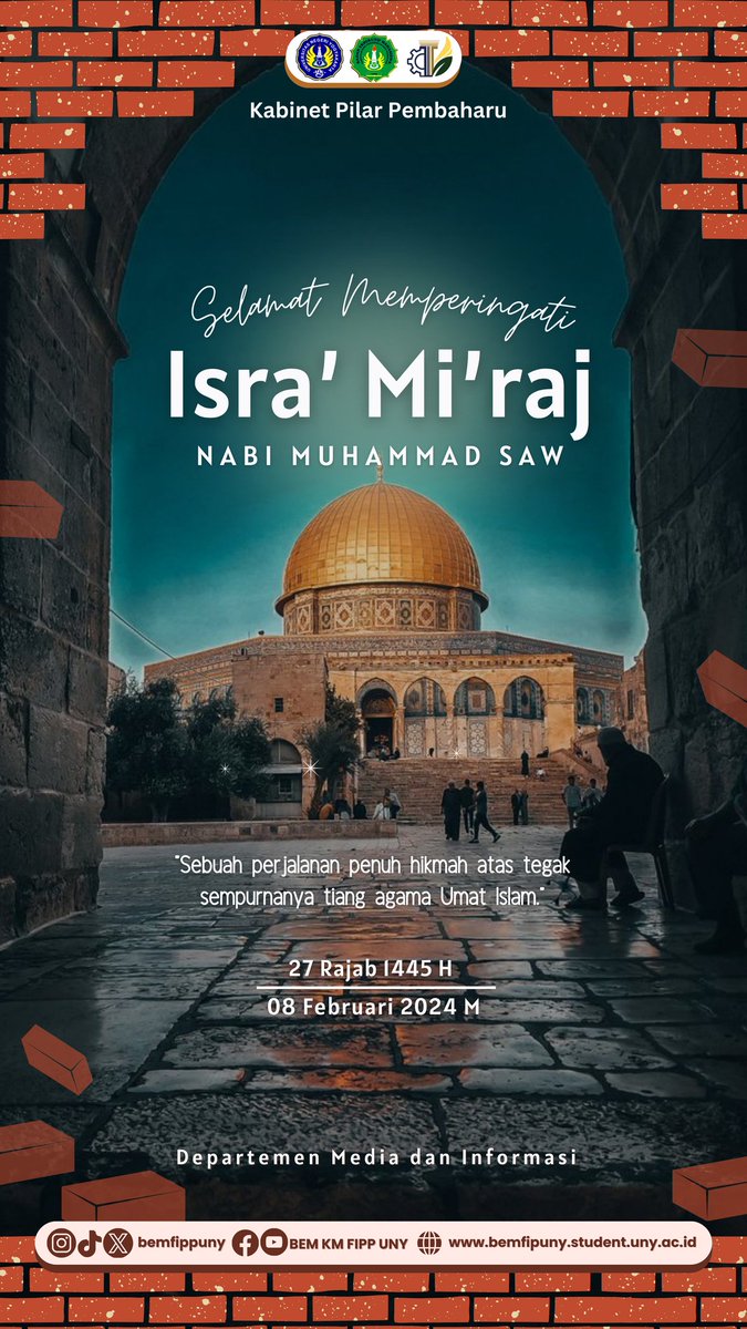 [MEMPERINGATI ISRA' MI'RAJ NABI MUHAMMAD SAW 1445 H]

Isra' Mi'raj merupakan perjalanan penuh hikmah yang membawa arti besar atas tegaknya tiang agama bagi Umat Islam.
