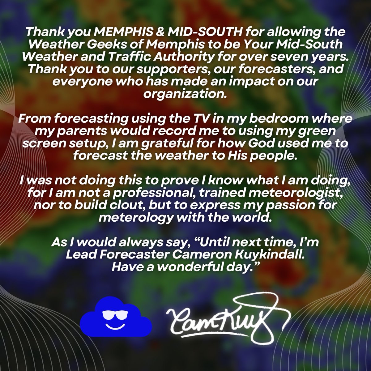 Thank you all for SEVEN PLUS years of FORECASTING to the 901 and beyond⚡️

The “WeatherMan with a Plan” era is coming to an end to make way for something else God has given me to give His people🙏🏽

#wxgeeksofmem #thecamkuy #thecamkuygroup