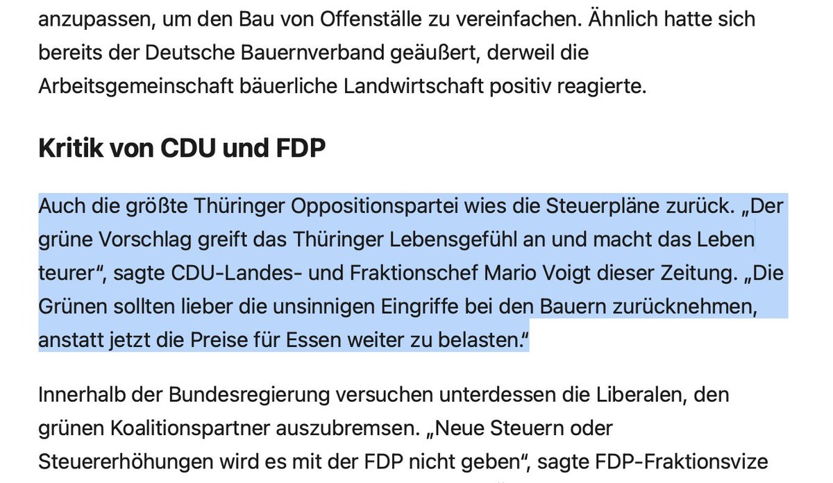 Die #CDU hat sich auf ihrem 35. Bundesparteitag zur #Tierwohlabgabe bekannt. Davon will Herr Voigt von der CDU nun nichts mehr wissen, Hauptsache man kann irgendwas wutbewirtschaftend als "grüne Idee" verteufeln. Heute hier, morgen da. So jemand kann kein #Thüringen.