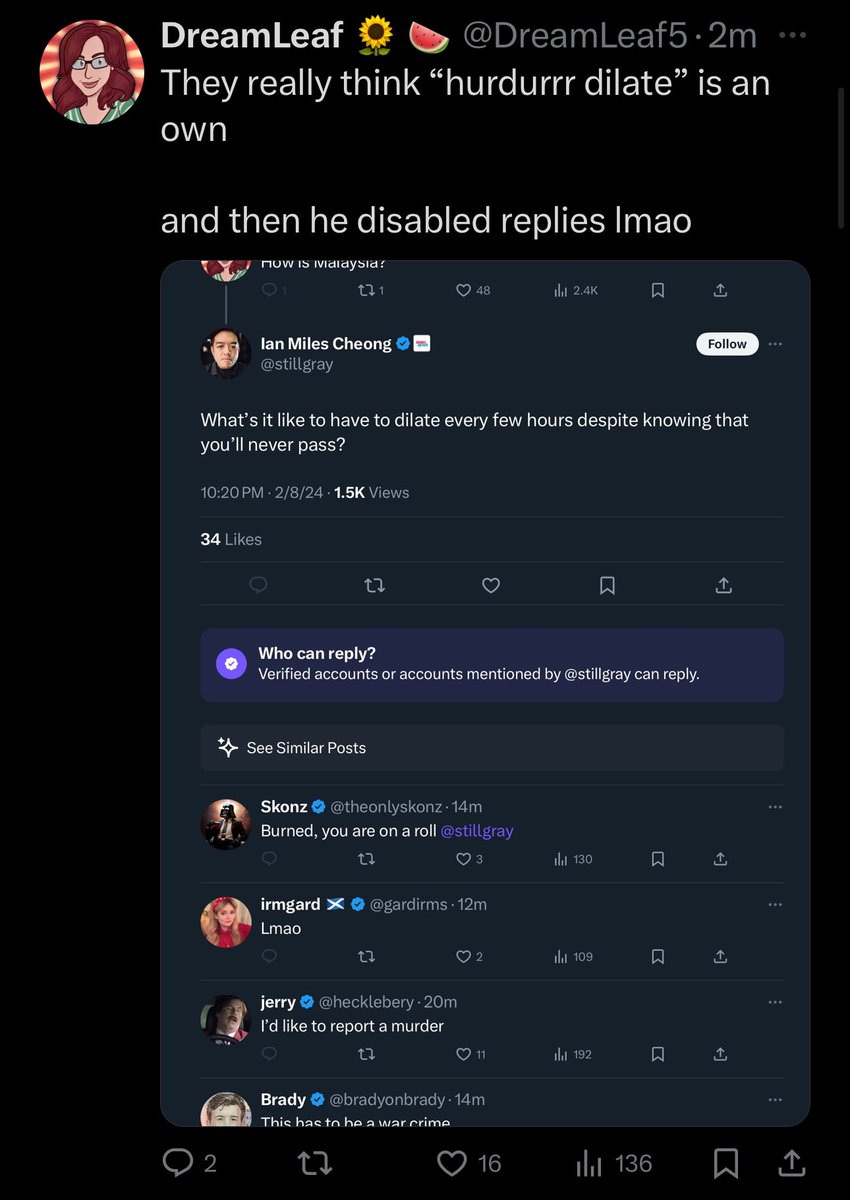 ianmiles's tweet image. I never disable replies. If you’re verified, you can reply! Preventative measure to stop myriad transgender NPCs from flooding the replies with degenerate pornographic imagery. Dilate, cope, and seethe.