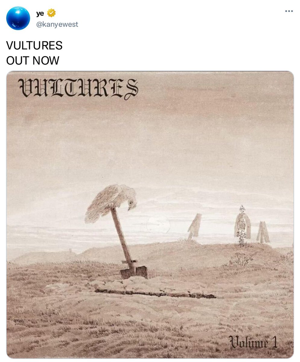 KanyeUpdated's tweet photo. [CONCEPT] Kanye West dropped Vultures on time https://t.co/hbwfcw3aQ4