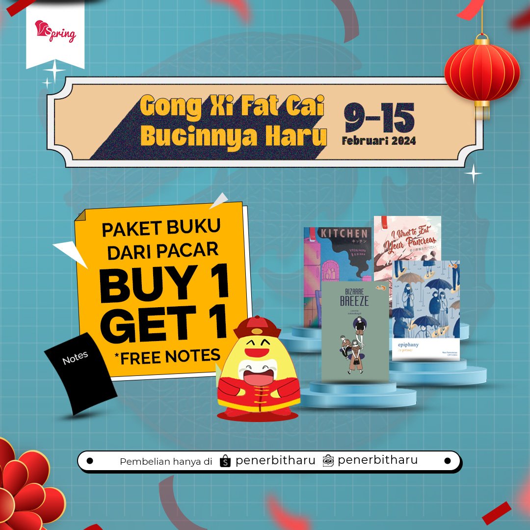 penerbitspring's tweet image. Jangan bingung-bingung mau kasih hadiah apa untuk orang yang kamu sayangi! 
Belikan saja buku-buku dari Penerbit Haru Grup.

Lagi ada promo Buy 1 Get 1, lho! 😆

🗓️ 9-15 Februari 2024
📍Shopee Mall dan Tokopedia Official Penerbit Haru