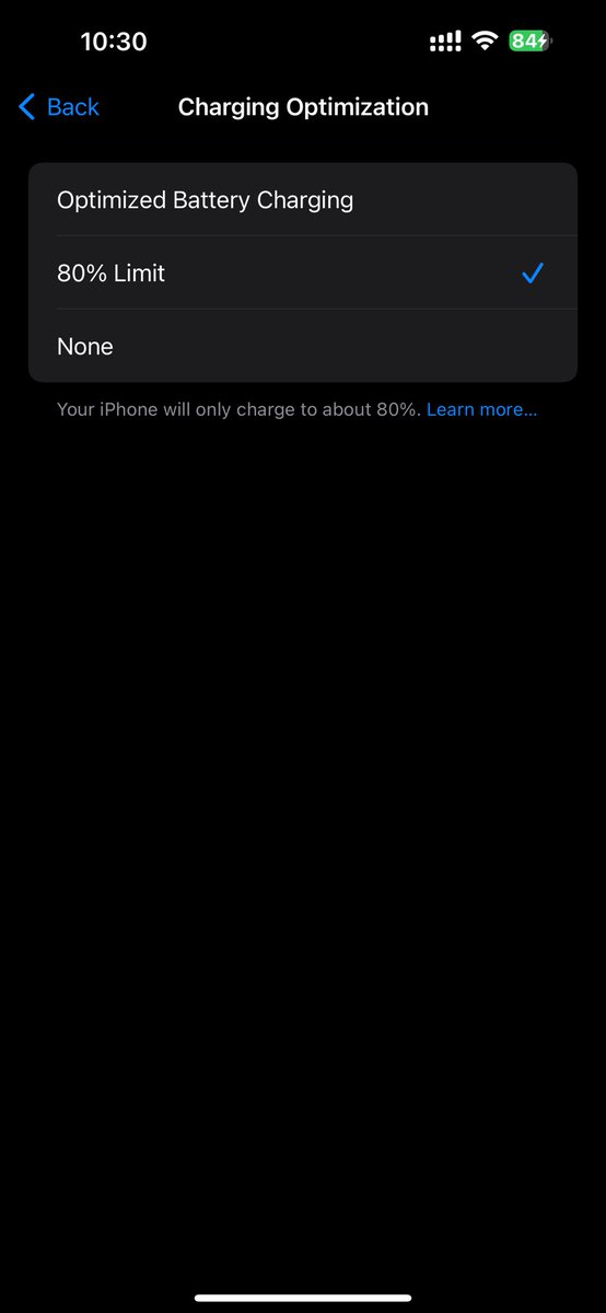 jay_makadiya's tweet photo. @Apple @AppleSupport 
Hello apple, i am set limit of charging optimization. 80% and this is charging on 84%. How this possible please fixed this bug on ios version 17.3. After restart my phone battery health is 87%. Incredible apple. Please fixed this bug on iphone 15 pro max. https://t.co/izKYOkFuZ4
