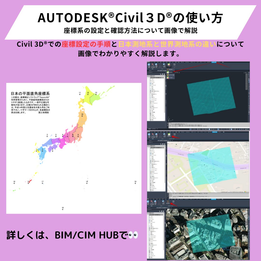 BimCimHub's tweet photo. 【AUTODESK®Civil3D®の使い方】
Civil 3Dで座標を設定する手順と、測地座標系の設定方法に焦点を当てて具体的な設定手順を示しました。
地形モデルの把握や航空写真の貼り付けといった業務にも活用できるかと思います。
詳しくはこちら🔎
https://t.co/oEqzIzbxhX
＃BIM
＃CIM
#企業公式相互フォロー https://t.co/pFBNJEQNh0